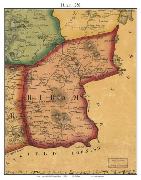 Hiram, Maine 1858 Old Town Map Custom Print - Oxford Co.