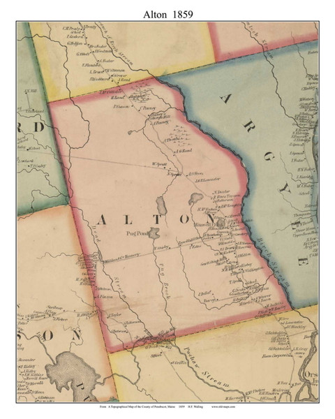 Alton Maine 1859 - Old Town Map Custom Print - Penobscot Co.