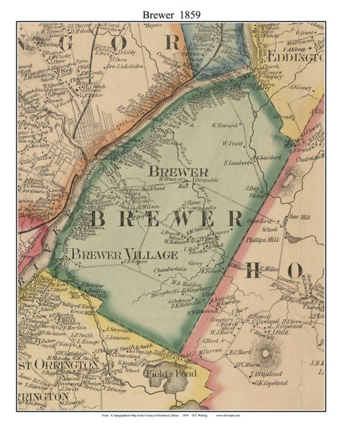 Brewer Maine 1859 - Old Town Map Custom Print - Penobscot Co.