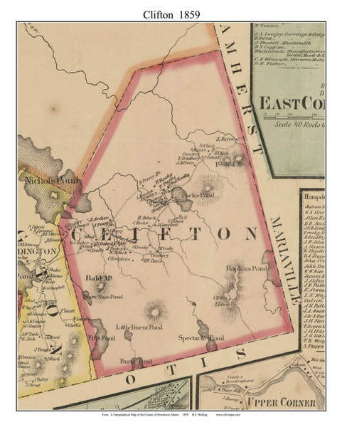 Clifton Maine 1859 - Old Town Map Custom Print - Penobscot Co.