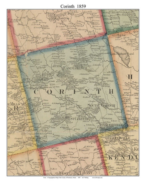Corinth Maine 1859 - Old Town Map Custom Print - Penobscot Co.