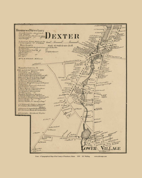 Dexter Village - Dexter Maine 1859 - Old Town Map Custom Print - Penobscot Co.