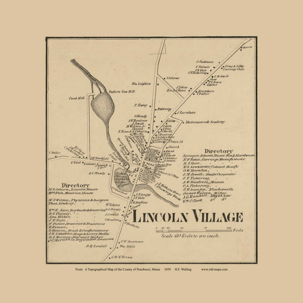 Lincoln Village - Lincoln Maine 1859 - Old Town Map Custom Print - Penobscot Co.