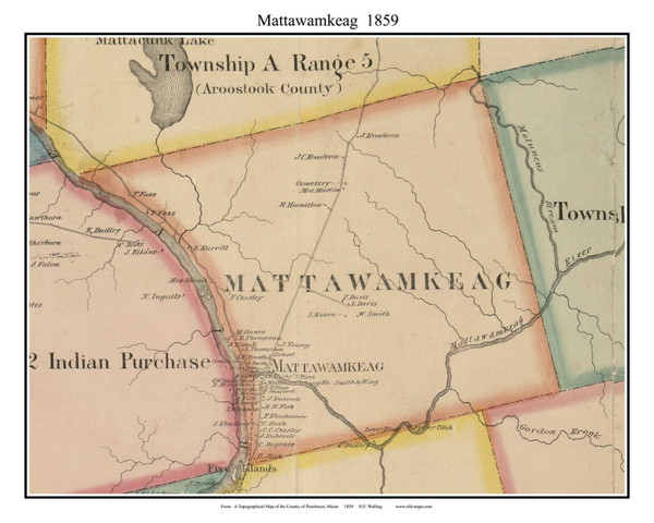 Mattawamkeag Maine 1859 - Old Town Map Custom Print - Penobscot Co. Mattawamkeag Maine 1859 - Old Town Map Custom Print - Penobscot Co.