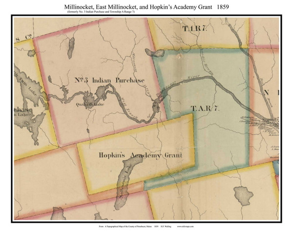 Millinocket Area of Maine 1859 (including East Millinocket and Hopkins Academy Grant) - Old Town Map Custom Print - Penobscot Co.