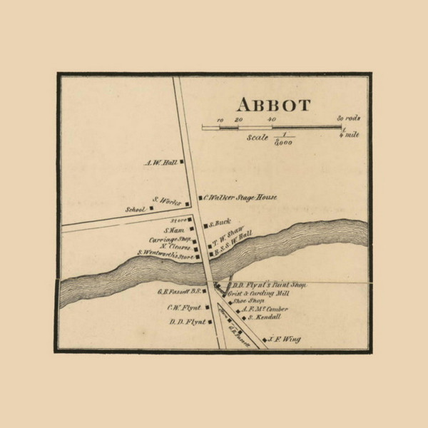 Abbott Village Maine 1858 Old Town Map Custom Print - Piscataquis Co.
