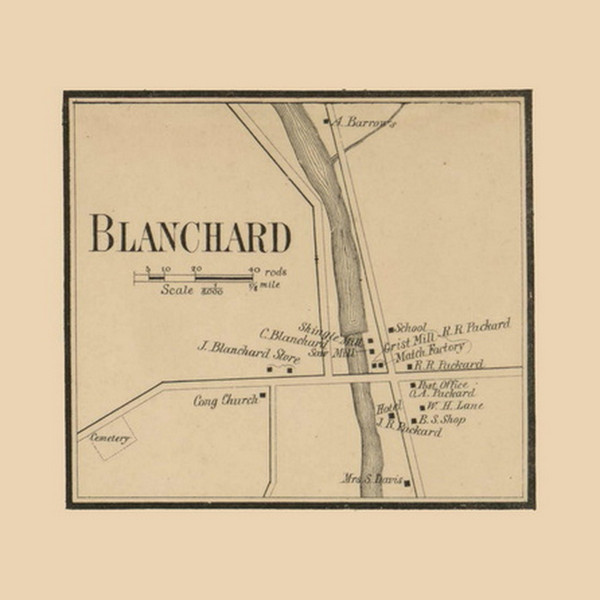 Blanchard Village Maine 1858 Old Town Map Custom Print - Piscataquis Co.
