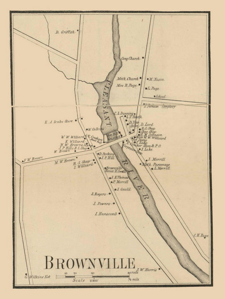 Brownville Village Maine 1858 Old Town Map Custom Print - Piscataquis Co.