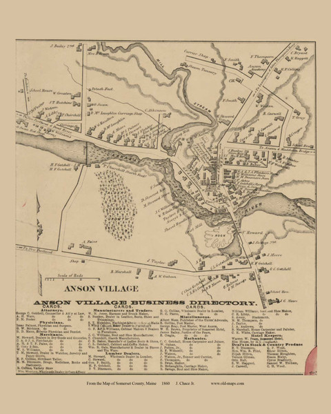 Anson Village, Maine 1860 Old Town Map Custom Print - Somerset Co. Anson Village, Maine 1860 Old Town Map Custom Print - Somerset Co.