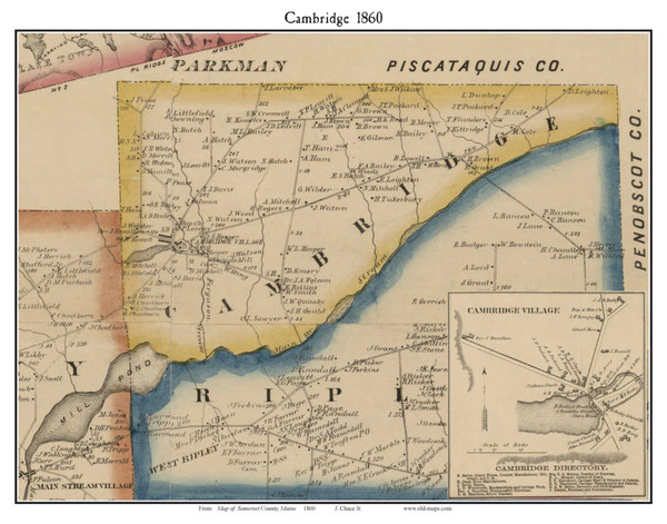 Cambridge, Maine 1860 Old Town Map Custom Print - Somerset Co.