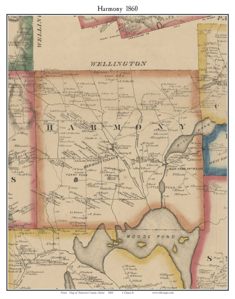Harmony, Maine 1860 Old Town Map Custom Print - Somerset Co.