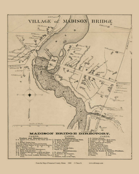 Village of Madison Bridge, Maine 1860 Old Town Map Custom Print - Somerset Co.