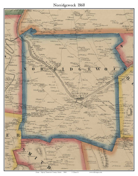 Norridgewock, Maine 1860 Old Town Map Custom Print - Somerset Co.