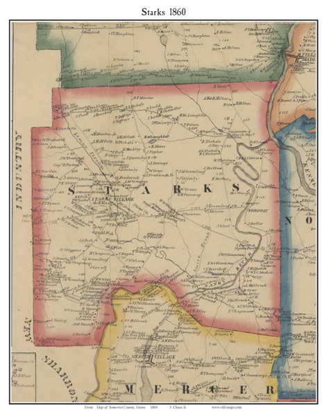 Starks, Maine 1860 Old Town Map Custom Print - Somerset Co.