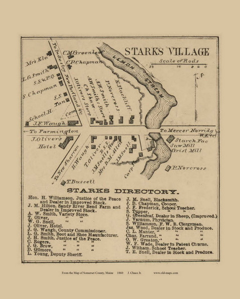 Starks Village, Maine 1860 Old Town Map Custom Print - Somerset Co.