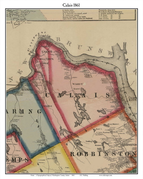 Calais, Maine 1861 Old Town Map Custom Print - Washington Co. Calais, Maine 1861 Old Town Map Custom Print - Washington Co.