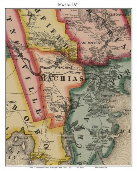 Machias, Maine 1861 Old Town Map Custom Print - Washington Co.