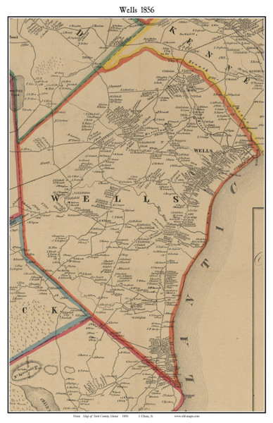 Wells, Maine 1856 Old Town Map Custom Print - York Co.
