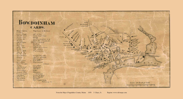 Bowdoinham Village, Maine 1858 Old Town Map Custom Print - Sagadahoc Co. Bowdoinham Village, Maine 1858 Old Town Map Custom Print - Sagadahoc Co.