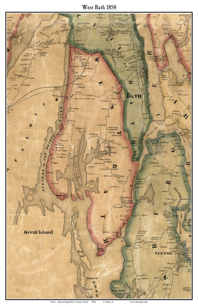 West Bath, Maine 1858 Old Town Map Custom Print - Sagadahoc Co.
