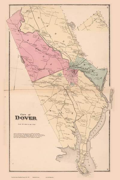 City of Dover, New Hampshire 1871 Old Town Map Reprint - Strafford Co.
