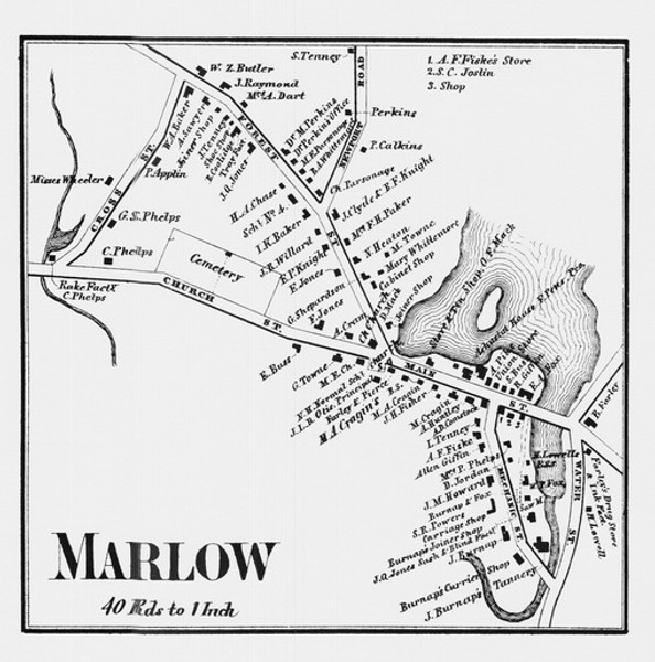 Marlow Village, New Hampshire 1858 Old Town Map Custom Print - Cheshire Co.