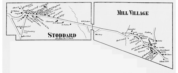 Mill Village and Stoddard Village, New Hampshire 1858 Old Town Map Custom Print - Cheshire Co. Mill Village and Stoddard Village, New Hampshire 1858 Old Town Map Custom Print - Cheshire Co.