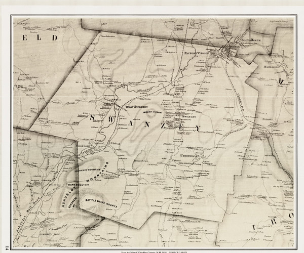Swanzey, New Hampshire 1858 Old Town Map Custom Print - Cheshire Co.