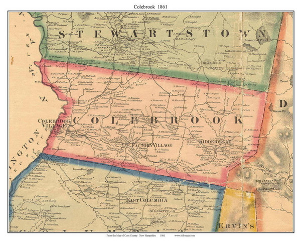 Colebrook, New Hampshire 1861 Old Town Map Custom Print - Coos Co.