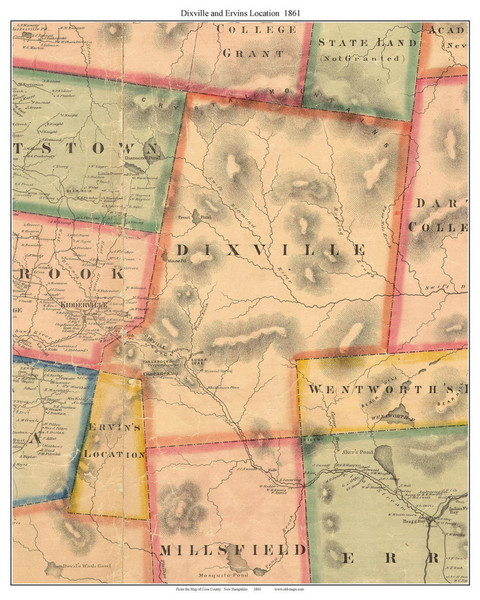 Dixville and Ervins Location, New Hampshire 1861 Old Town Map Custom Print - Coos Co.