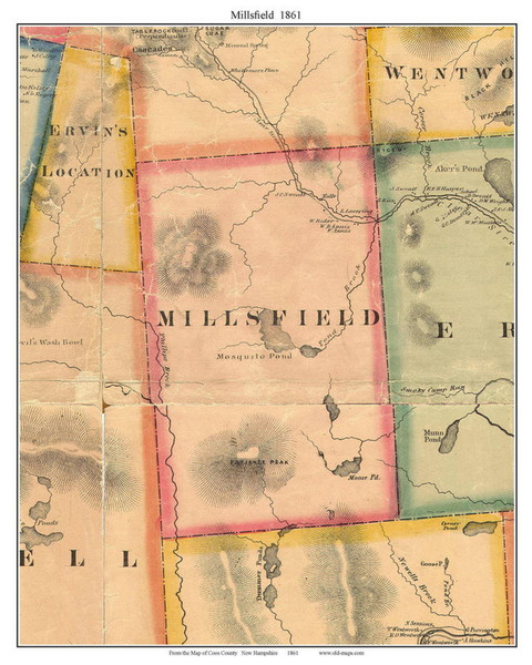 Millsfield, New Hampshire 1861 Old Town Map Custom Print - Coos Co.
