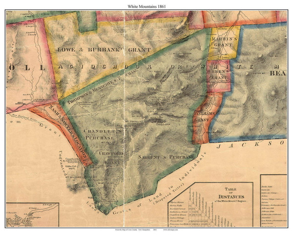 White Mountains, New Hampshire 1861 Old Town Map Custom Print - Coos Co.