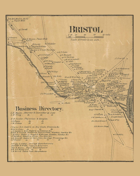 Bristol Village, New Hampshire 1860 Old Town Map Custom Print - Grafton Co.