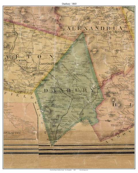 Danbury, New Hampshire 1860 Old Town Map Custom Print - Grafton Co.