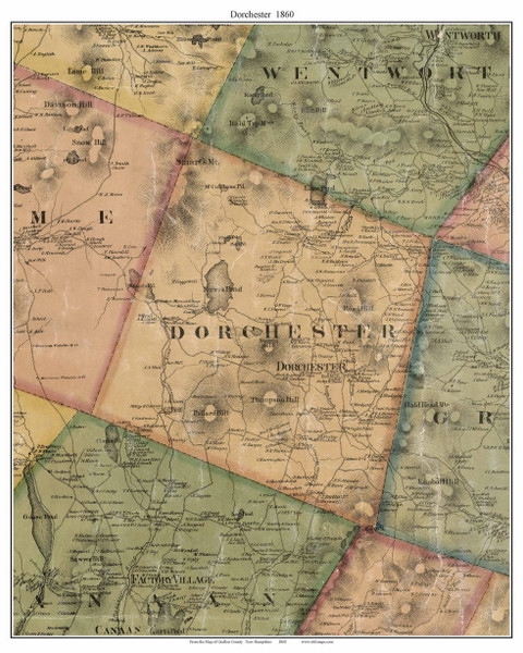 Dorchester, New Hampshire 1860 Old Town Map Custom Print - Grafton Co.