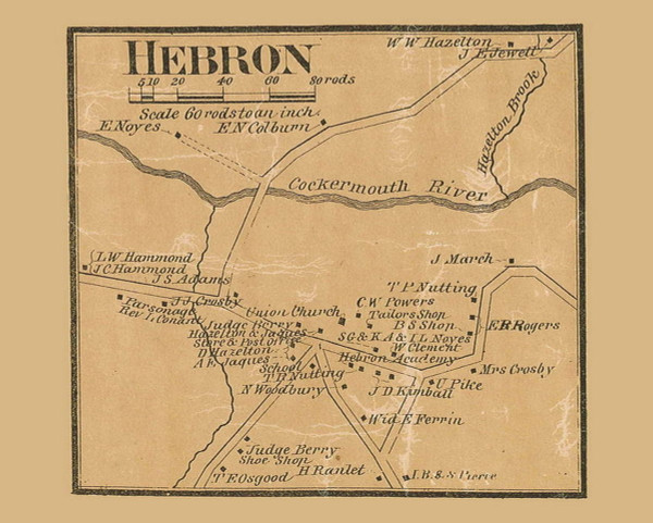 Hebron Village, New Hampshire 1860 Old Town Map Custom Print - Grafton Co.