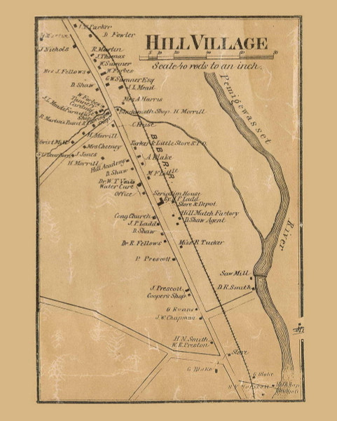Hill Village, New Hampshire 1860 Old Town Map Custom Print - Grafton Co. Hill Village, New Hampshire 1860 Old Town Map Custom Print - Grafton Co.