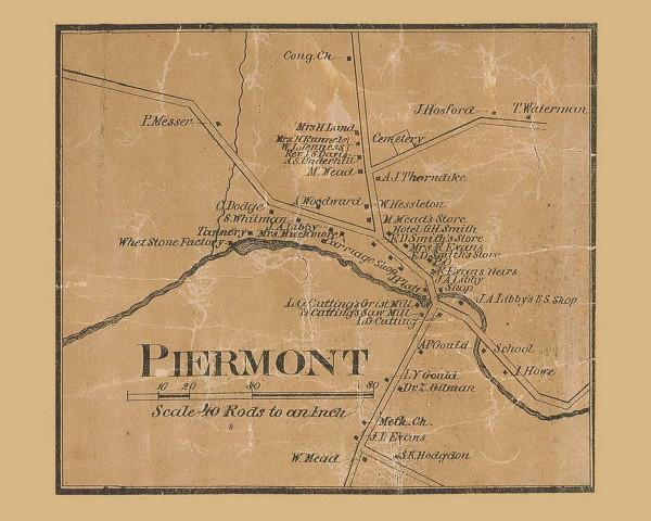 Piermont Village, New Hampshire 1860 Old Town Map Custom Print - Grafton Co. Piermont Village, New Hampshire 1860 Old Town Map Custom Print - Grafton Co.