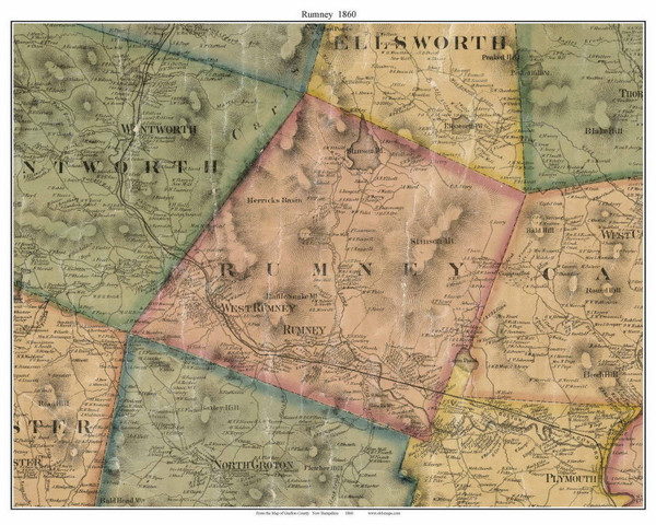 Rumney, New Hampshire 1860 Old Town Map Custom Print - Grafton Co.