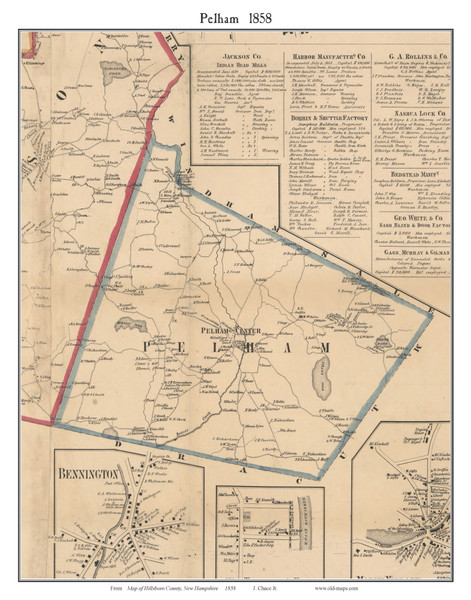 Pelham, New Hampshire 1858 Old Town Map Custom Print - Hillsboro Co.