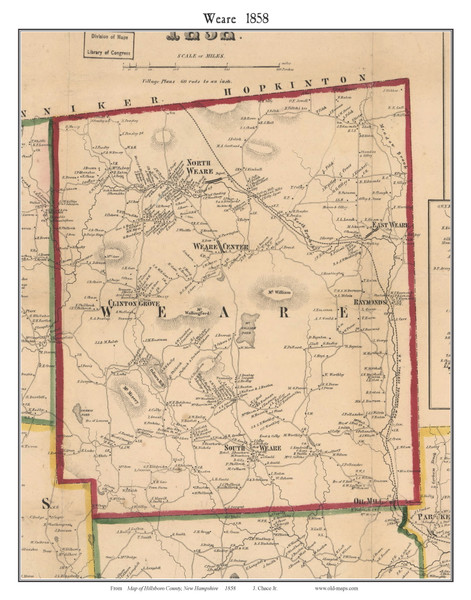 Weare, New Hampshire 1858 Old Town Map Custom Print - Hillsboro Co.