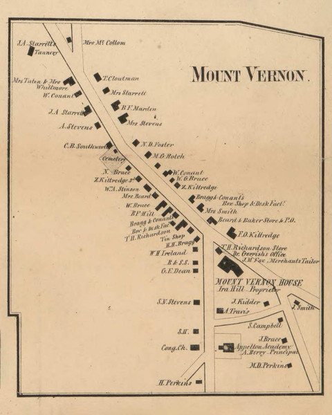 Mount Vernon Village, New Hampshire 1858 Old Town Map Custom Print - Hillsboro Co. Mount Vernon Village, New Hampshire 1858 Old Town Map Custom Print - Hillsboro Co.