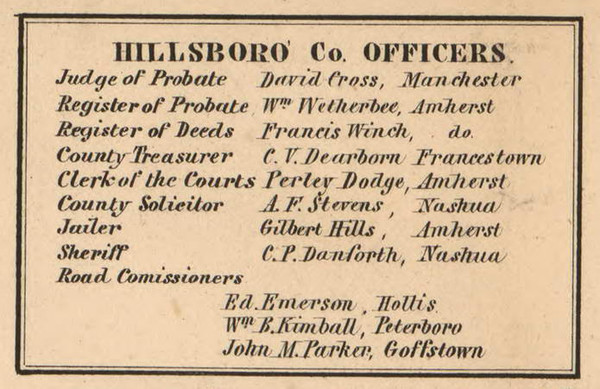 Hillsboro Co. Officers, New Hampshire 1858 Hillsboro Co.