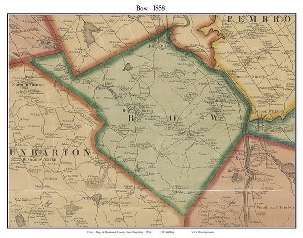 Bow, New Hampshire 1858 Old Town Map Custom Print - Merrimack Co.