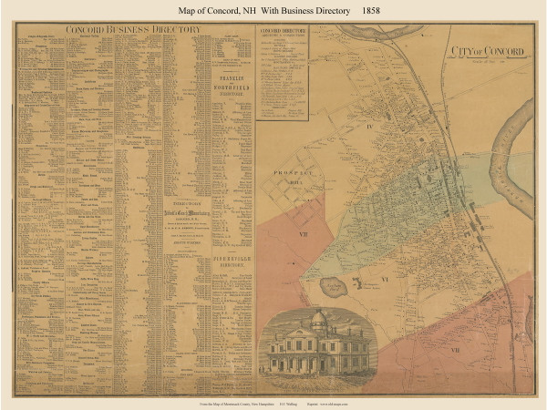 Concord City and Business Directory, New Hampshire 1858 Old Town Map Custom Print - Merrimack Co.