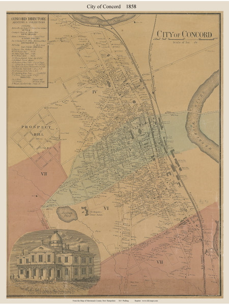 Concord City, New Hampshire 1858 Old Town Map Custom Print - Merrimack Co.
