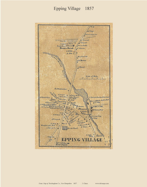 Epping Village, New Hampshire 1857 Old Town Map Custom Print - Rockingham Co.
