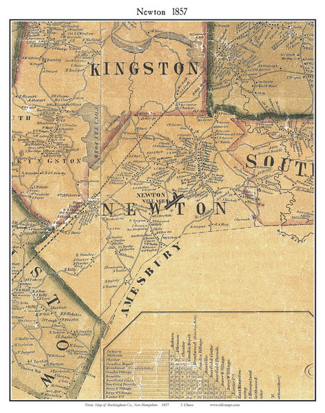 Newton, New Hampshire 1857 Old Town Map Custom Print - Rockingham Co.