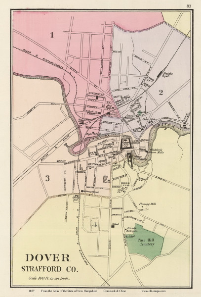 Dover, New Hampshire 1877 Old Map Reprint - Comstock & Cline State Atlas - Strafford Co. Dover, New Hampshire 1877 Old Map Reprint - Comstock & Cline State Atlas - Strafford Co.