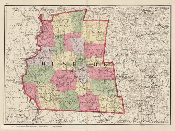 Cheshire County, New Hampshire 1877 Old Map Reprint - Comstock & Cline State Atlas